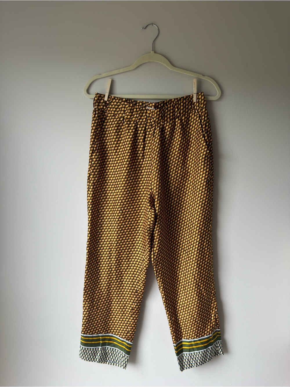 J. Crew Collection 100% Silk Yellow, Black & White Geometric Slacks